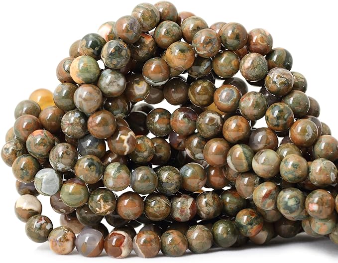 45PCS 8mm Natural Coffee Rhyolite Stone Gemstone Round Loose Beads for Jewelry Making 1 Strand 15"
