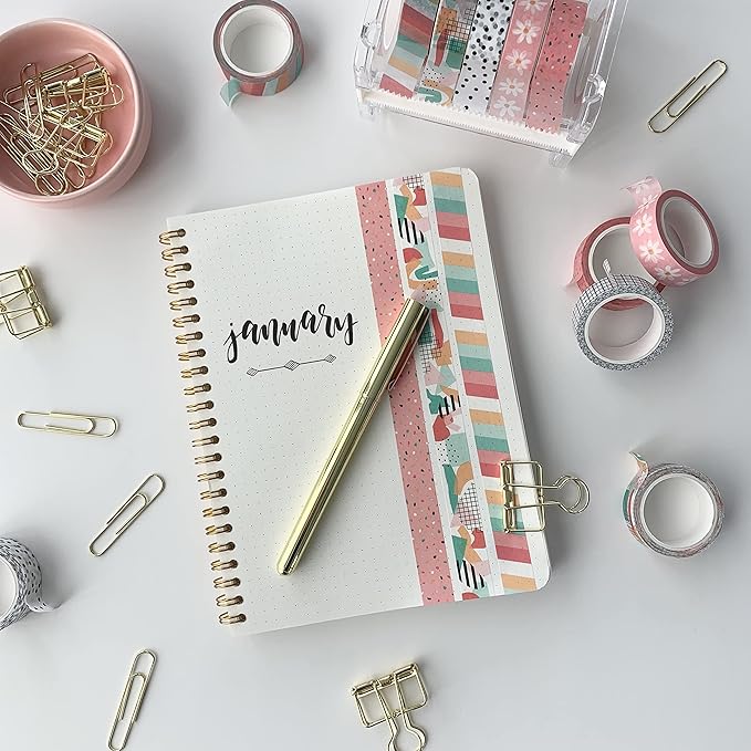 zynshe washi tape set of 12 rolls of 15 mm wide cute decorative washi tape for journaling, scrapbook, washy crafts, bullet journals, planners, diy décor, gift wrapping, craft supplies (retro)