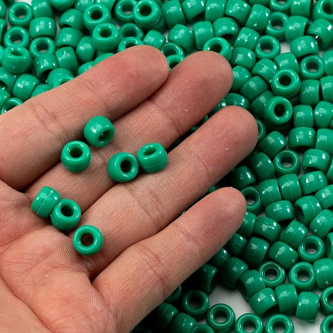 Gxueshan 1000 Pcs Acrylic Green Pony Beads 6x9mm Green Kandi Beads Bulk for Friendship Bracelet Necklace Jewelry Making Earring Hair Braiding