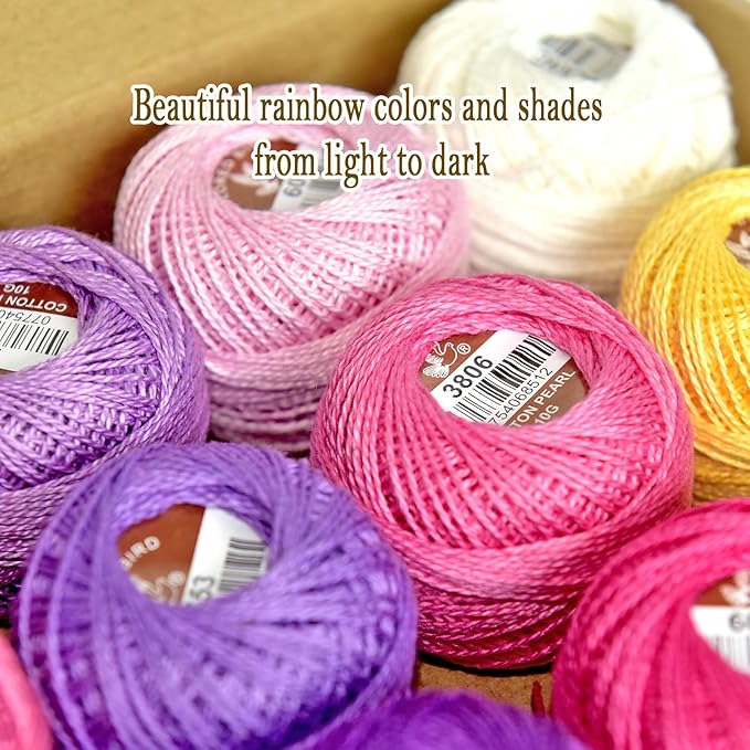 Double Mercerized Egyptian Long Staple Cotton Pearl Thread Ball 10 Grams Rainbow Color Embroidery Thread 12 Colors per Box for Crochet Hardanger Cross Stitch Hand Embroidery,redpurple Series