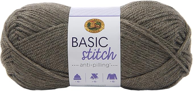 Lion Brand Yarn Basic Stitch Anti-Pilling Yarn for Crocheting, Knitting, and Crafts, Taupe Heather, 1 Pack