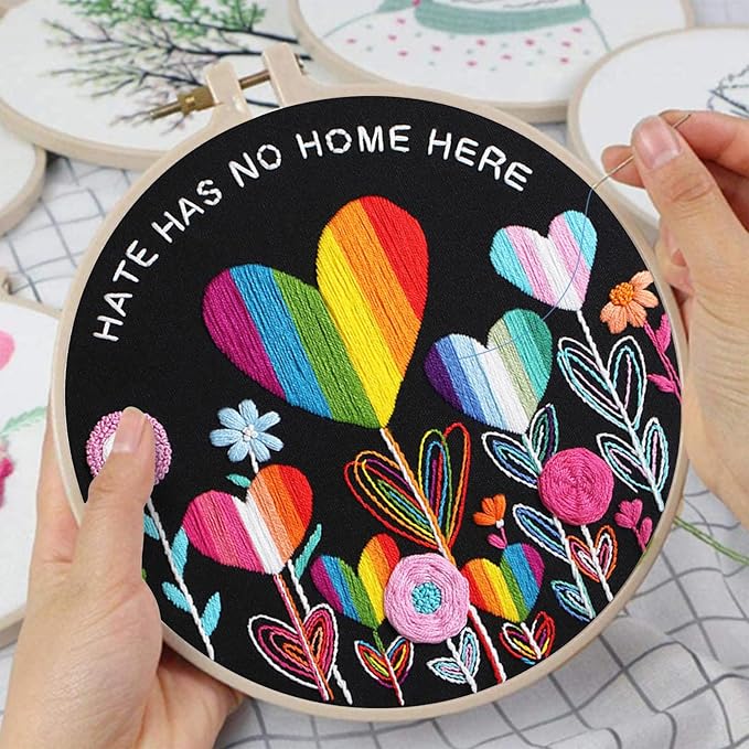 Louise Maelys LGBT Love Embroidery Kit Canvas Tote Bag for Beginners,Cross Stitch Kits for Adults,DIY Crafts Needlepoint,Women Shopping Reusable Grocery Bags
