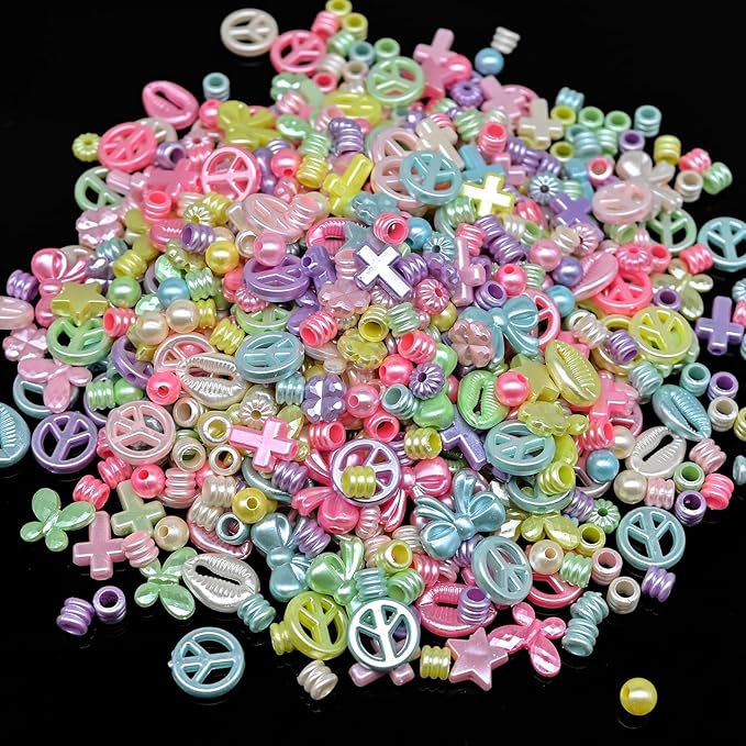 Assorted Acrylic Beads for Bracelet Making kit, 200g+ 10-Style, Pony Candy Kawaii Charms Beads DIY Craft Supplies for Jewelry Keychain Necklaces(Mixed I Pearlescent, 620+Pcs, 0.45lb.)