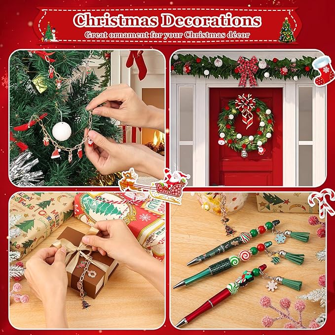 Modacraft 120 Pcs Christmas Charms for Jewelry Making, Multiple Styles Gold Enamel Pendant Charms with Santa Snowflake Tree for DIY Bracelet Necklace Earring Keychain Craft Supplies Holiday Decor Gift