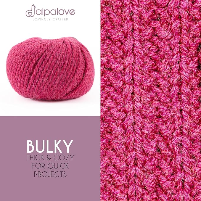 Bulky Set (6 x 1.75 oz) Super Soft Baby Alpaca Knitting Yarn Raspberry Cream 328 Yards