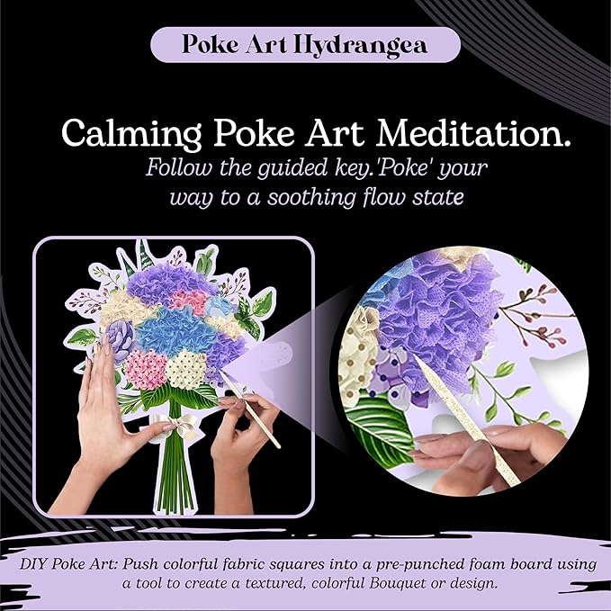 Unwynd Poke Art Hydrangea Flower Bouquet, Mess-Free Arts and Crafts for Adults, Teen Craft Kits, Thoughtful Easter Gifts for Women and Men