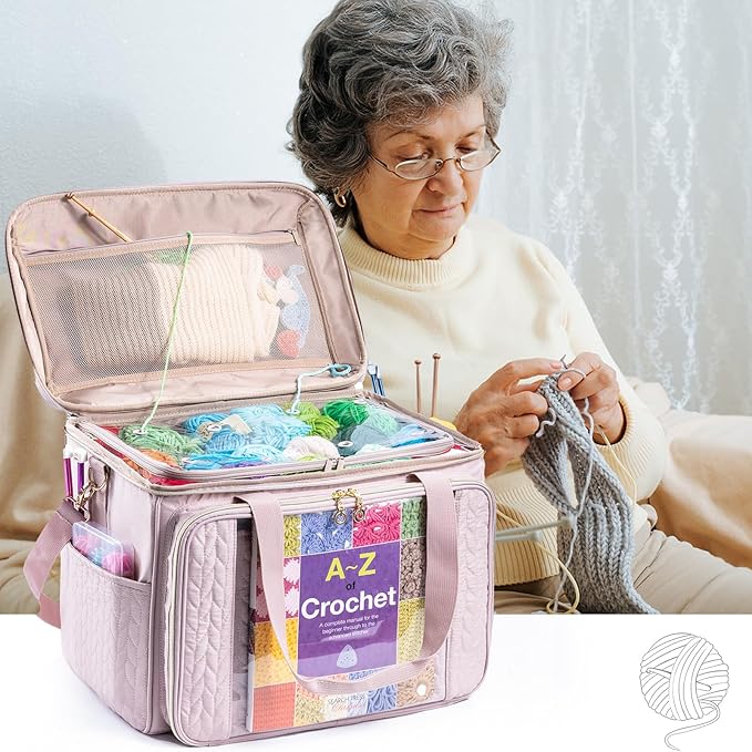 Large Yarn Storage Bag,Crochet Bag Organizer,Yarn Bags for Crocheting,Crochet Storage Bag with Pockets for Crochet Hooks, Crochet Accessories,Knitting Bags,Gifts for Crocheters
