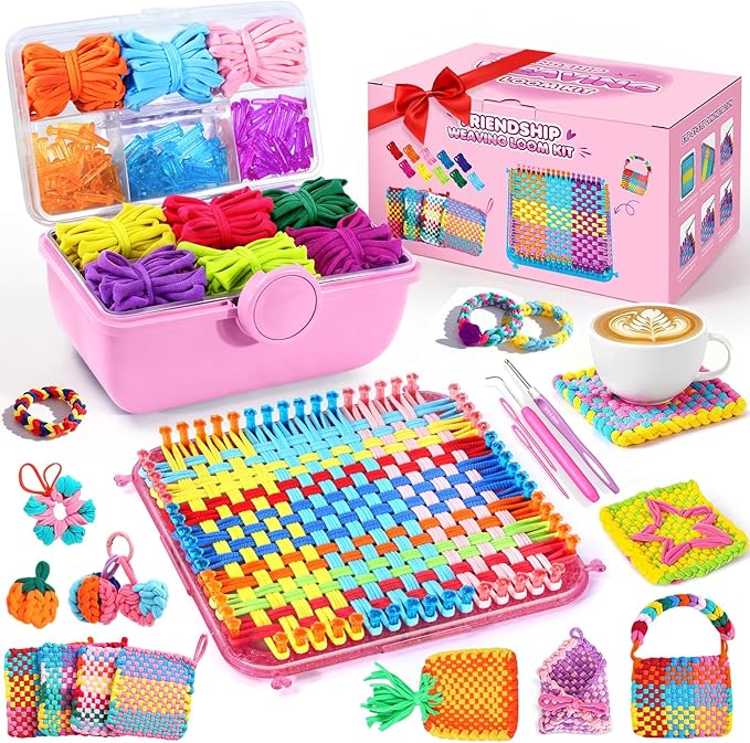 478 Pcs Weaving Loom Kit with Portable Case, Perfect for Making Handbags, Potholder Maker, Bracelet for DIY Crafters & Makers, Complete Craft Kit with Hooks, Gift for Christmas, Birthday,Pink