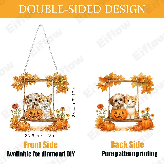 Eiflow Acrylic Diamond Art Hanging Kit for Adults Thanksgiving Fall, DIY Diamonds Painting Door Hanger Board Kit, Special Crystal Diamond Art Painting Pendant Ornament