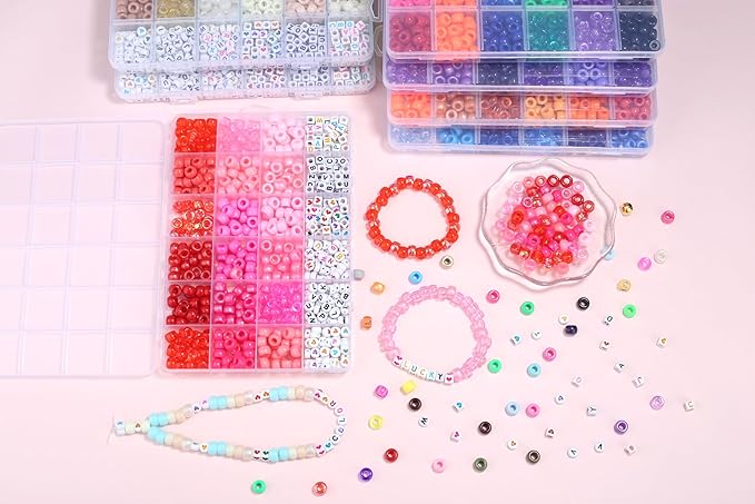 Pink Pony Beads 18 Colors Pony Beads for Bracelet Making Friendship Bracelet Making Kit DIY Craft Kandi Kit 720Pcs