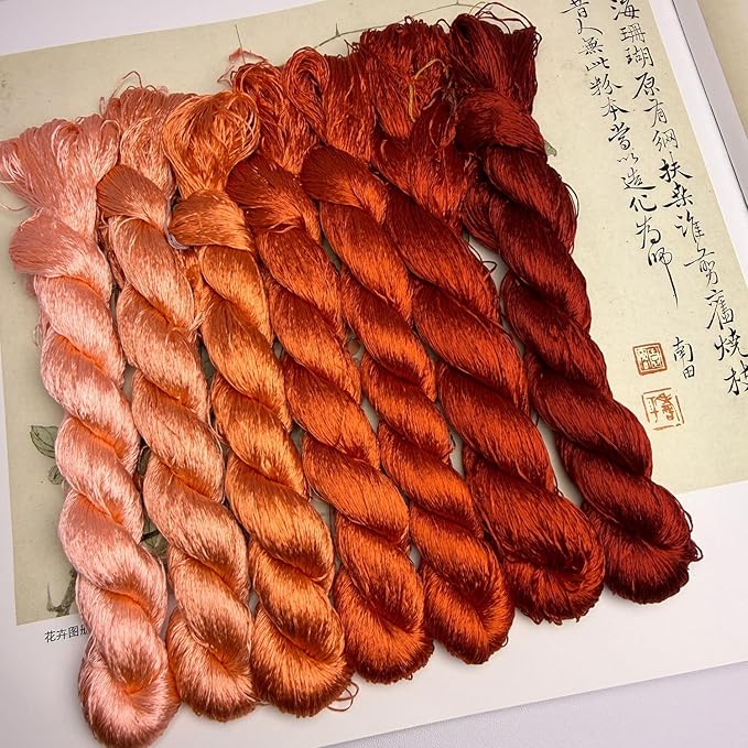100% Nature Mulberry Handmade Embroidery Silk Thread Woven Jewelry Accessory Artificial Flowers Cross Stitch Floss DIY Sewing Kits 7 Gradient Colors 22m Each (7)