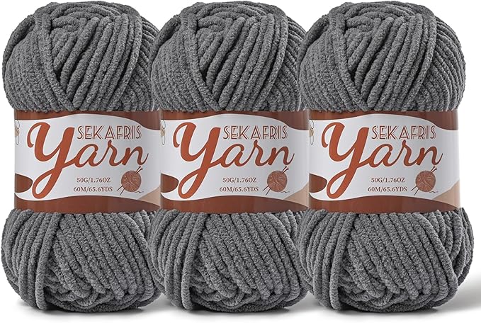 3 Pack Fluffy Velvet Yarn for Crocheting，Baby Blanket Yarn for Crocheting Soft，150g(196.8yds) Amigurumi Plush Chenille Crochet Yarns，Puzzle Yarns for Crochet Weaving Craft（3 Dark Gray）