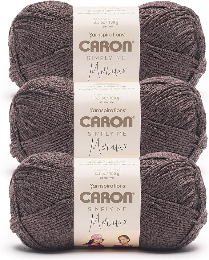 Caron Simply Me Merino Cocoa Bean Heather Yarn - 3 Pack of 100g/3.5oz - 50% Acrylic, 50% Merino Wool - #3 DK (Light) - 215 Yards - Knitting/Crochet