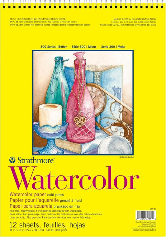 Strathmore Watercolor Spiral Paper Pad 11"X15"-12 Sheets -360110