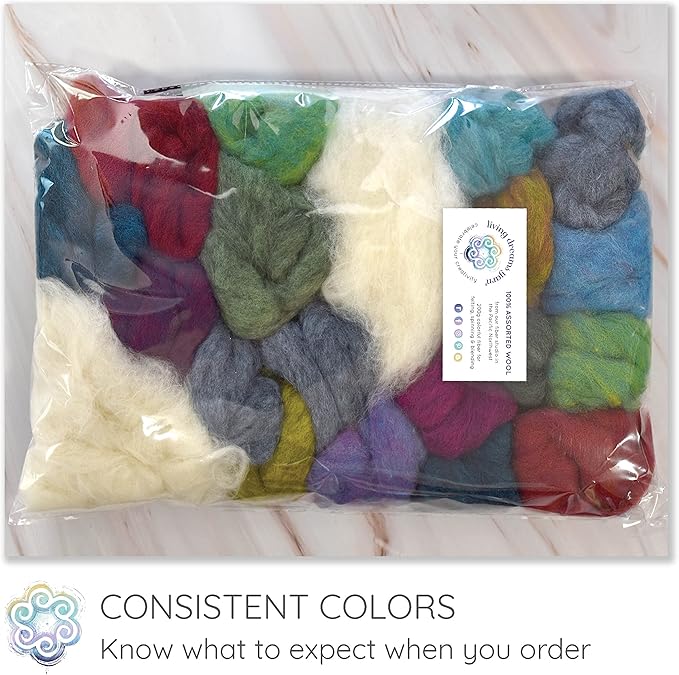 100% Wool - Assorted Wool Roving for Needle Felting, Wet Felting, Felt Painting, Spinning and Blending - Colorful Corriedale