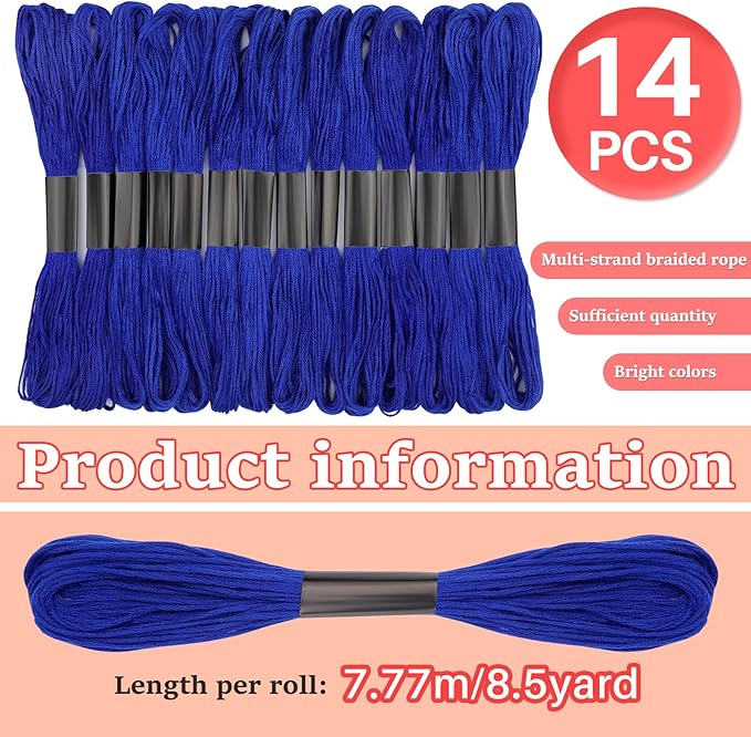 Blue Embroidery Floss: Embroidery Thread 120 Yards Friendship Bracelet String Cross Stitch Cotton Yarn for DIY Bracelet Making