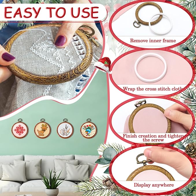burbell 15 pcs 2.4 inch round embroidery hoops frame circle rubber hoops ring display cross stitch ornament imitated wood frame kits for spring gifts valentines day craft sewing diy hanging gifts