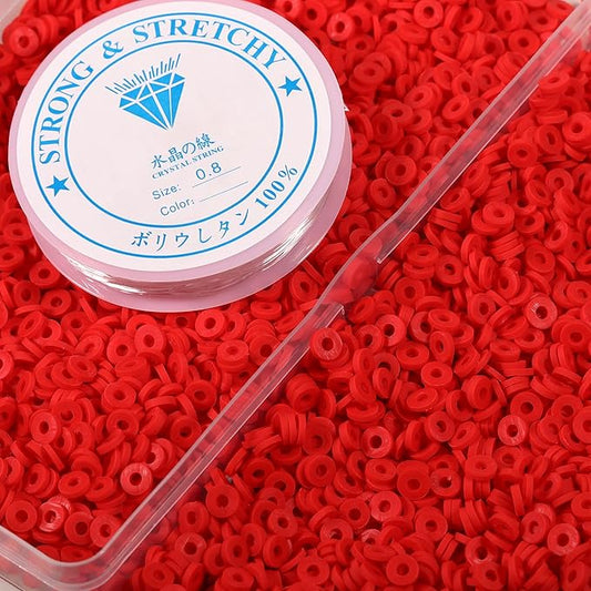 4000 Pcs Clay Beads for Bracelets Making, Polymer Spacer Flat DIY for Jewelry Necklace Earring Making Kit, Preppy Aesthetic Heishi Heshie Thin Disk Beads Assortments Set 4 6 8MM (Red, 6MM)