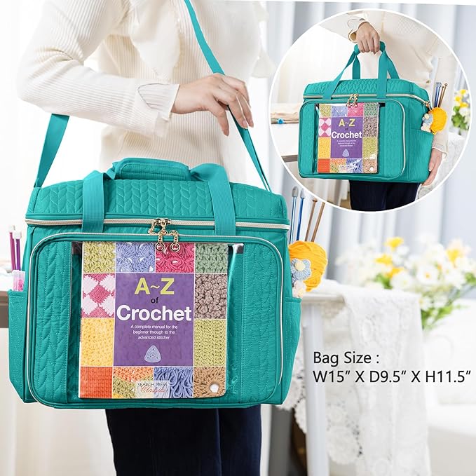 Large Yarn Storage Bag,Crochet Bag Organizer,Yarn Bags for Crocheting,Crochet Storage Bag with Pockets for Crochet Hooks, Crochet Accessories,Knitting Bags,Gifts for Crocheters