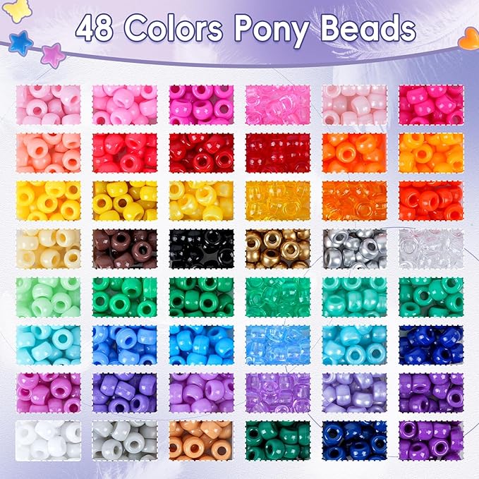 QUEFE 1900pcs,48 Colors, Pony Beads Bracelet Making Kit, Rainbow Kandi Beads Friendship Bracelet Kit, Letter Beads For Jewelry Making with Elastic Strings for Bracelet Necklace Making, Craft Gifts Set