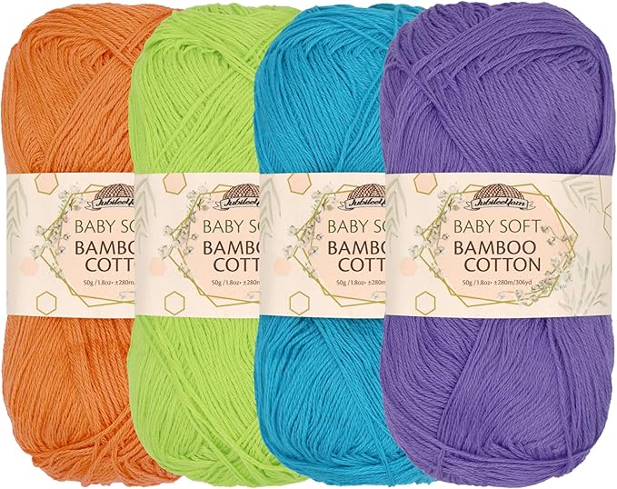 JubileeYarn Baby Soft Bamboo Cotton Yarn - 50g/Skein - Shades of Tropical Colors - 4 Skeins