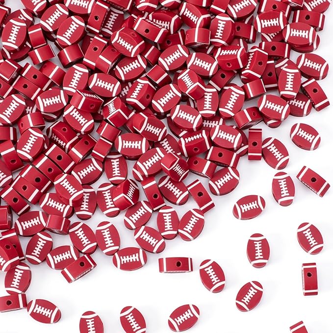 Augshy 300Pcs Football Color Oval Loose Beads for Jewelry Making, DIY Crafts and Handicrafts