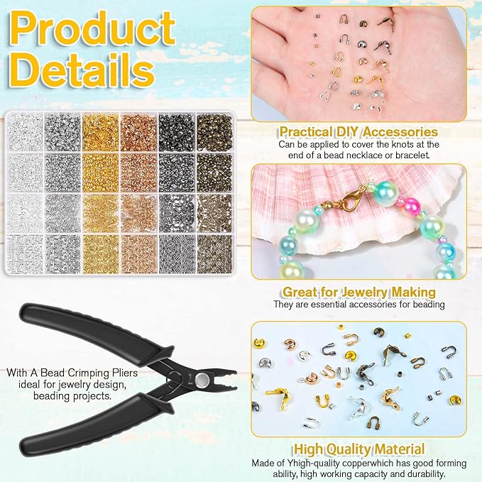 Acejoz 2220 Pieces Crimp Beads for Jewelry Making, Knot Covers, Crimp Bead Covers, Crimp Tubes and Wire Guardians with Crimping Pliers for DIY Jewelry Bracelets Necklaces Making