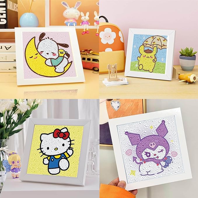 YSUNETER Diamond Painting Kits for Kids Beginner - 4 Pack DIY 5D Full Drill Diamond Art Kits for Children, Cute Animals Round Crystal Rhinestone Gem Art Crafts Home Wall Art Decor 5.9 x 5.9 Inches