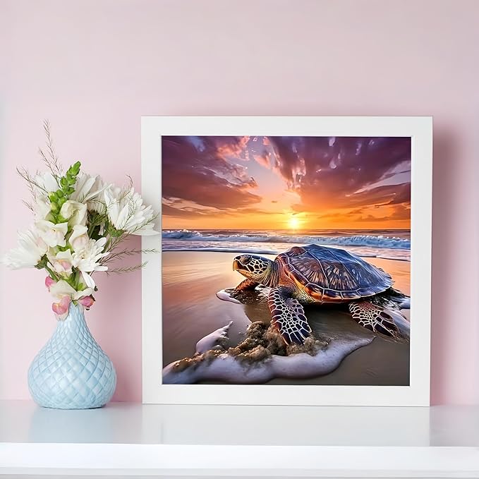 Diamond Art Kits for Adults Sea Turtle, DIY 5D Diamond Painting Kit for Beginners, Full Round Drill Gem Art Dots for Adults, Diamond Dots Paintings Crafts Home Wall Decor 14X14 Inch