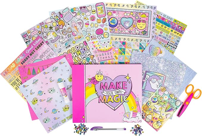Just My Style Ultimate Scrapbook, Personalize and Decorate A 40-Page DIY Scrapbook, Great for Travel, Road Trips & On-The-Go, Memory Keeper Scrap Book for Kids & Tween Ages 6, 7, 8, 9,Beige