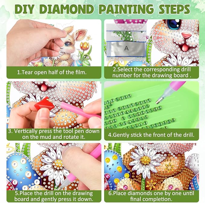 DOMROM Rabbit Diamond Art Hanging Kits for Adults, Easter Special Shaped Crystal Diamond Painting Rabbit Pendant, DIY Diamond Art Suncatchers Animal for Home Garden Wall Decor Gift