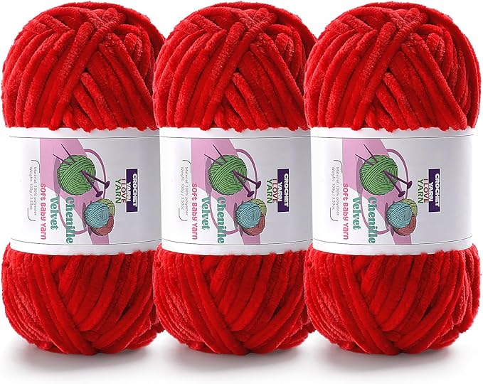 3 Skeins Velvet Chunky Yarn, Chenille Yarn for Crocheting and Hand Knitting, Blanket Yarns for Making Scarves and Knitting Projects - Amigurumi Crochet Yarn (3×3.5oz, 3×87.5yds)