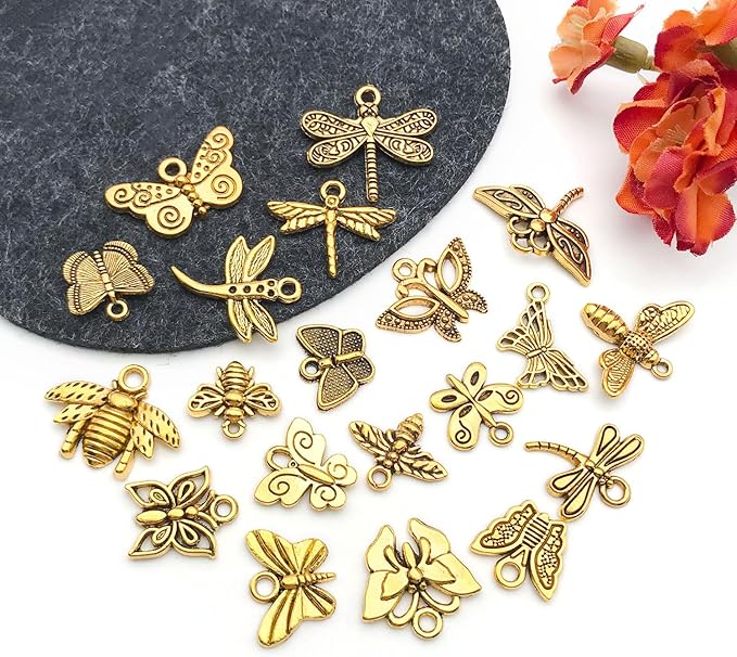 WOCRAFT 60pcs Antique Gold Butterfly Bracelet Charms for Jewelry Making Sets DIY Necklace Bracelet Keychain Crafting Charms Kit Craft Supplies (SN846)