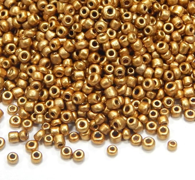 Perlin Glass Seed Beads 4mm 6/0 Round 1100pcs Mini Small Pony Spacer Beads Kit for Jewelry Making Earrings Bracelets Pendants Waist DIY Handmade (Gold Metallic Opaque)