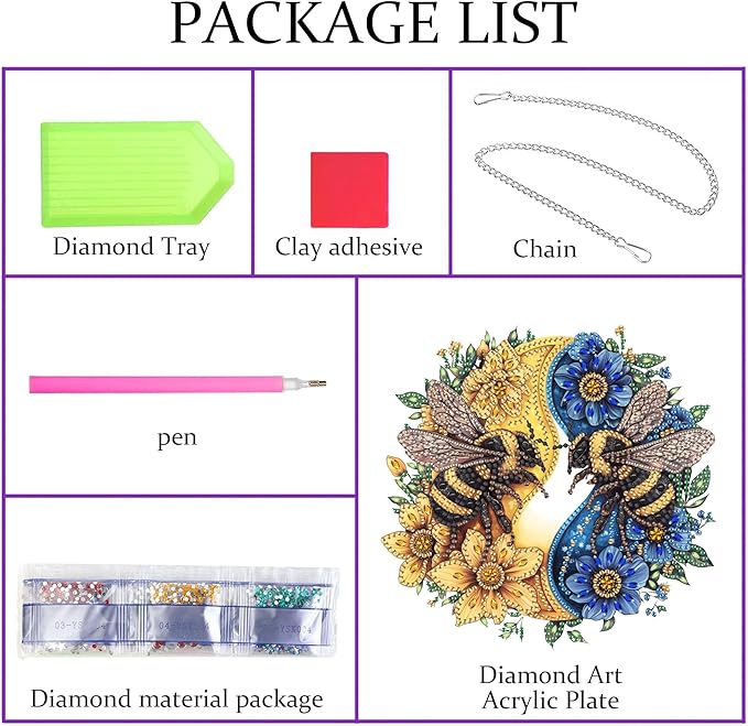 Pavemlo Hanging Diamond Art Kits for Adults Bees – 8x8 Inch Double-Sided Acrylic Board DIY Crystal Diamond Suncatcher Pendant, Sparkling Home Wall or Window Decoration Handmade Gift