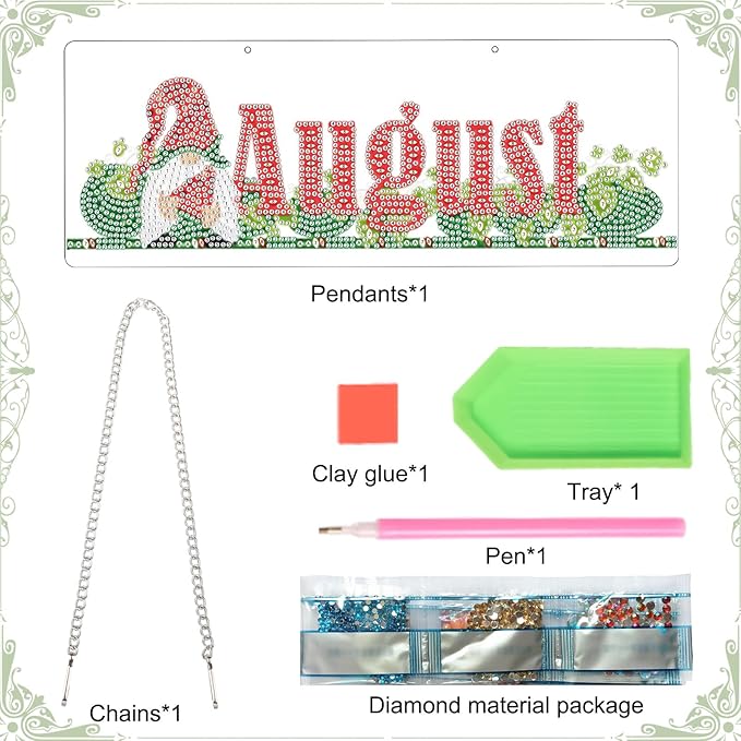 Diamond Painting Kits Hanging Pendants, DIY Wreath Crystal Rhinestone Wreath Kits, Colored Imitation Art Point Crystal Diamond Art Window Pendants Home Garden Wall Door Festival Gifts (August)