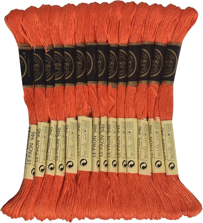LE PAON Embroidery Floss, 14-Pack Six Strands 100% Long Staple Cotton Embroidery Thread, 8.7-Yard，Color Number：946, Medium Burnt Orange