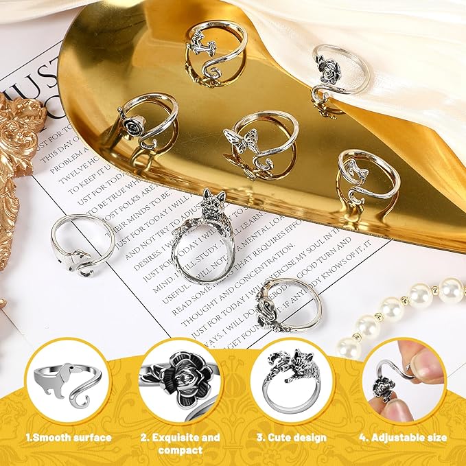 MARFOREVER 8 Pcs Crochet Rings, 8 Styles Adjustable Adjustable Tension Ring Loops for Fingers Yarn Guide Knitting Crochet Accessories with Box for Women Mom Crocheters Grandma Gift