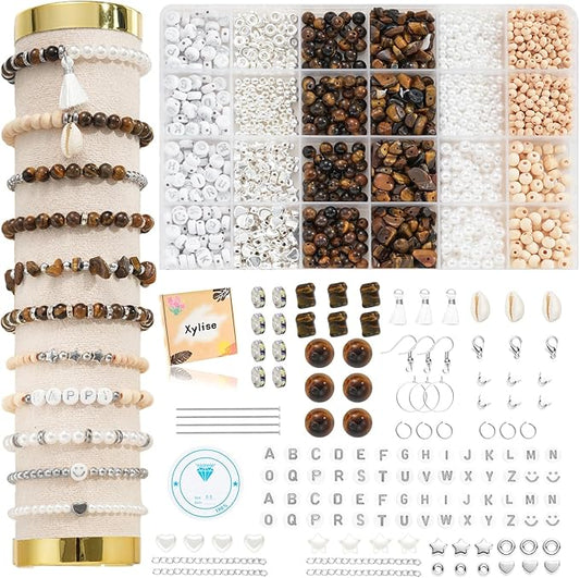 xyliise bracelet making kit natürliche perlen set for adults beads for bracelets silver jewelry making supplies diy jewelry necklace earrings (cz006-tiger's eye)