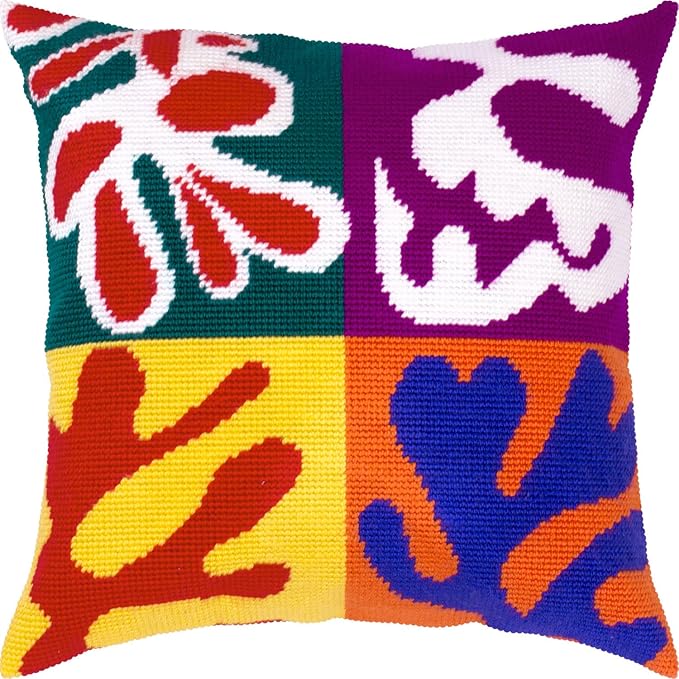 Brvsk Colorful Needlepoint Kit for Adults and Beginners — Panel with Mask by Henri Matisse 16″ × 16″ with Clear, Precise Printed Design on Cotton Canvas; Includes 2 Needles, Yarn, and Easy-Read Chart