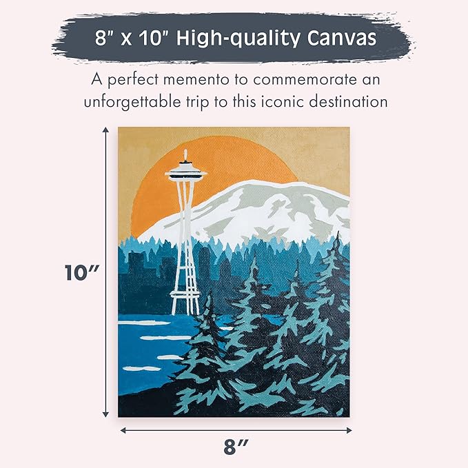 Pink Picasso Kits Colorful Destinations Paint by Number for Adults and Teens | DIY Unique Canvas Painting Kits Color by Numbers Arts & Crafts Kit | Space Out in Seattle 8x10 - Paint Kit Set