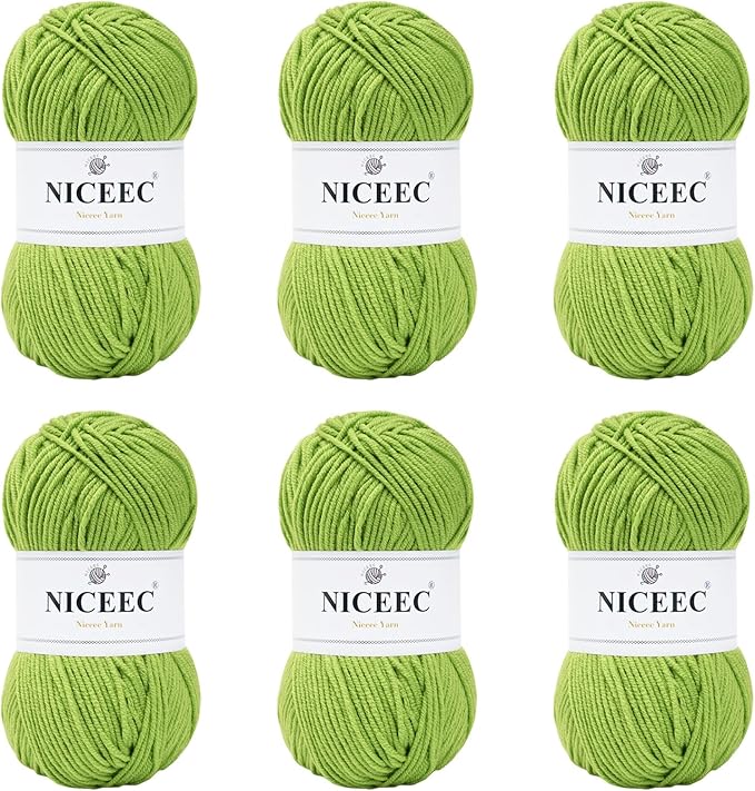 NICEEC 300g Soft Assorted Colors Yarn - Sport Weight,100% Acrylic, 4 Ply, Bonbons Yarn for Crochet & Knit, DIY Project Starter Kit for Kids or Adults(Total 870yds) - Spring Green