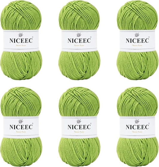 NICEEC 300g Soft Assorted Colors Yarn - Sport Weight,100% Acrylic, 4 Ply, Bonbons Yarn for Crochet & Knit, DIY Project Starter Kit for Kids or Adults(Total 870yds) - Spring Green
