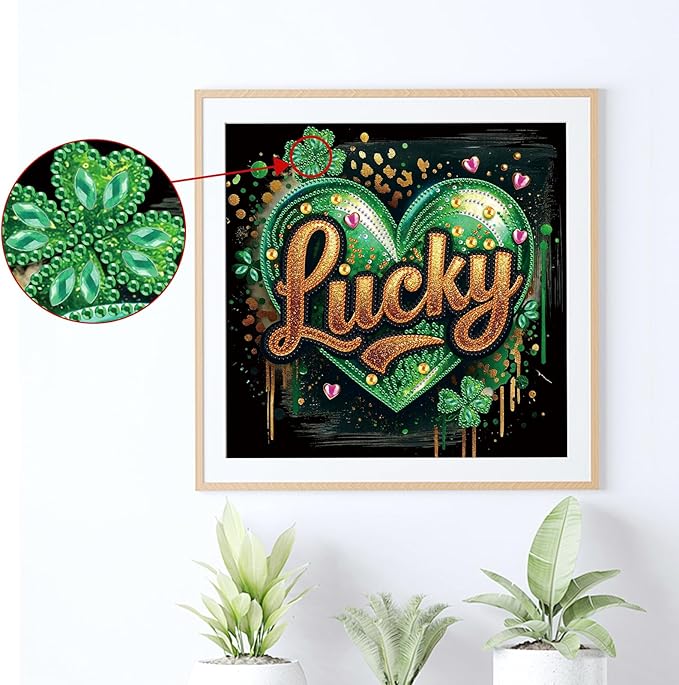 MVVMTOP Diamond Painting Kit St Patrick’s Day Lucky Shamrock Heart Special Shaped 5D Partial Crystal Diamond Art DIY Wall Decor Holiday Gift