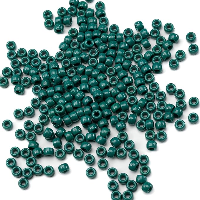 1000 Pcs Acrylic Pony Beads 6x9mm Bulk for Bracelet Necklace Jewelry Making Earring Hair Braiding Kandi Beads (Blackish Green)