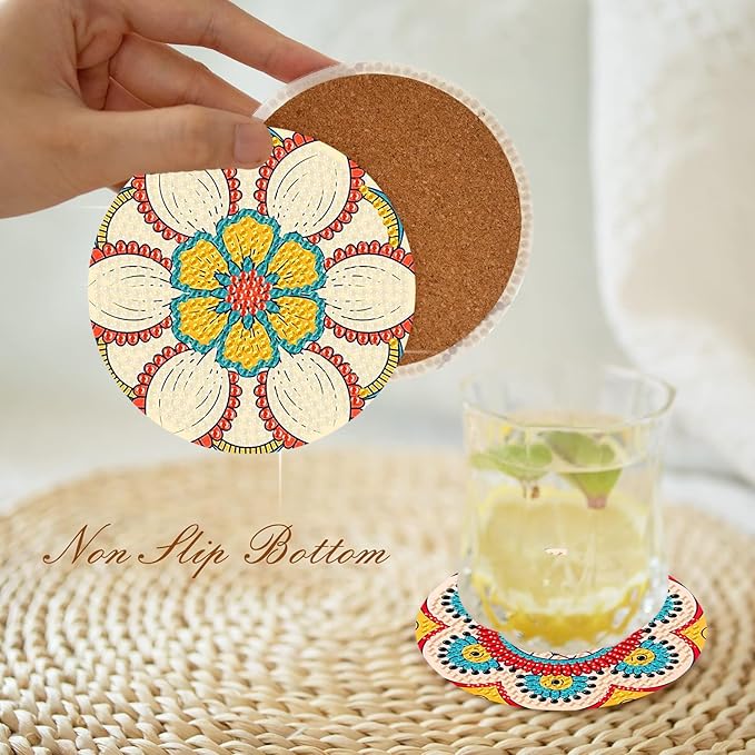 8 Pcs Mandala Diamond Art Coasters Kit with Holder, DIY Mandala Diamond Painting Coasters for Beginners Adults, Non Slip Diamond Art Kits Craft Supplies 4x4inch