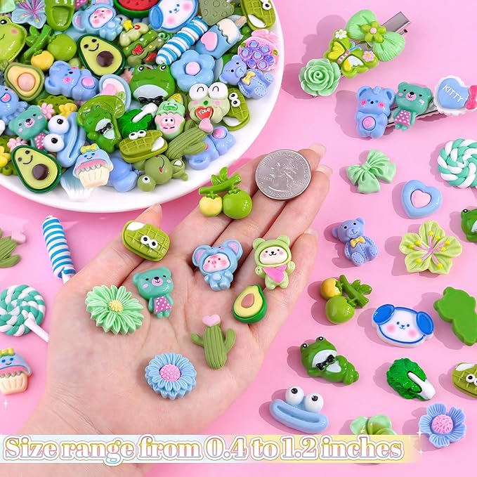 60PCS Green Slime Charms Cute Flatback Resin Charms for Slime, Random Kawaii Decoden Charm for Embellishments Phone Junk Case Charms Bulk, Hairpins Scrapbooking Crafting & DIY Decoration