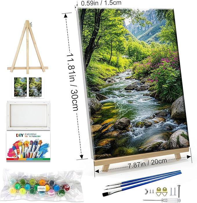 JOOZ Landscape Paint by Numbers Kit for Adults with Frame Mountain Paint by Number with Easel Forest Oil Painting Kits for Home Wall Decor 8 x 12 Inch