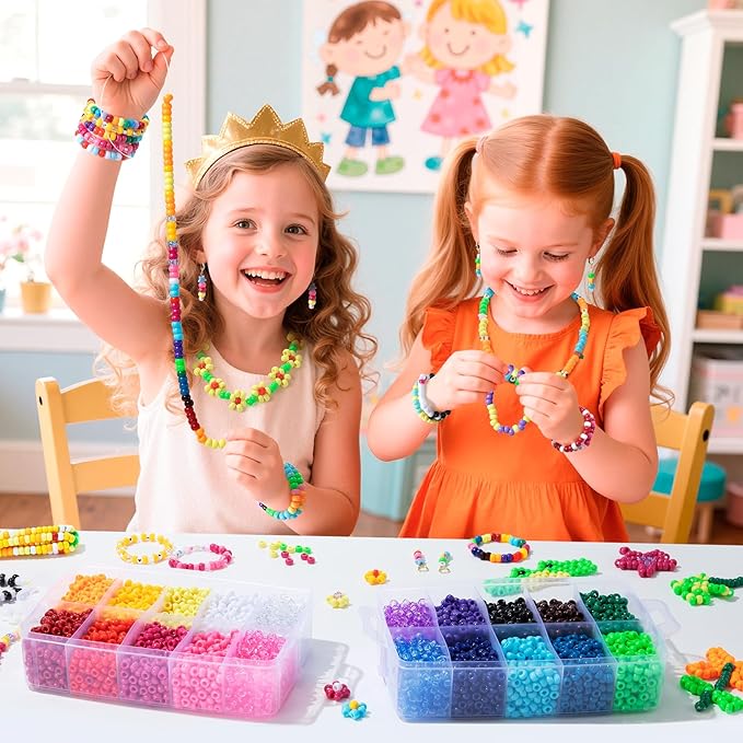 Simetufy 7200Pcs Pony Beads Bulk, 20 Assorted Colors 6x9MM Kandi Beads Kit for Bracelet Making Hair Braiding Jewelry Key Chains DIY Crafts Christmas Gifts (Stack Box)