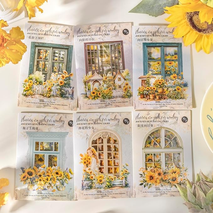 TIAMECH Journey to The Light PET Stickers - 180 Pcs Sunshine Sunflower Landscape Design, Waterproof Sticker for Journaling & Scrapbooking, Junk Journal Supplies, Ephemera & DIY Crafts